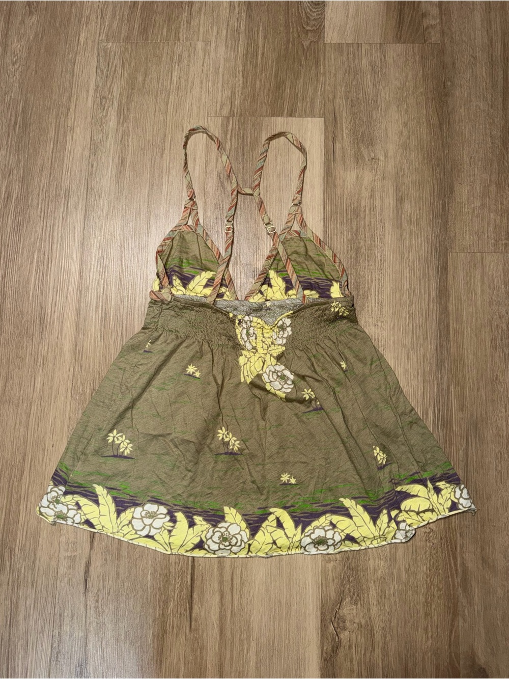 Olive Green Floral Halter Tank Top